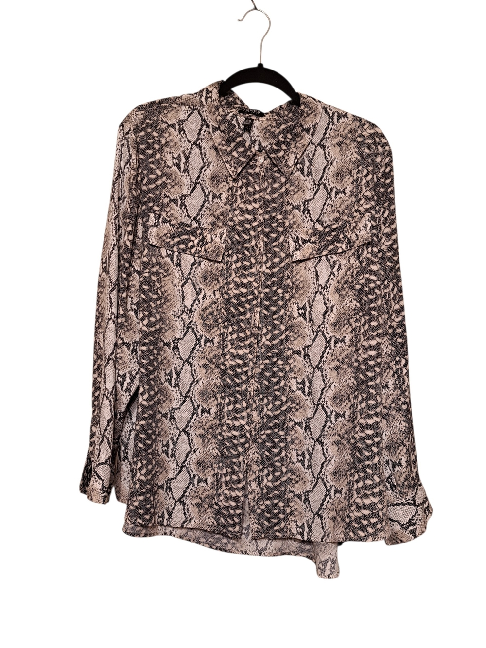 Jones New York Snake-Print Long Sleeve Blouse — Brown & Black